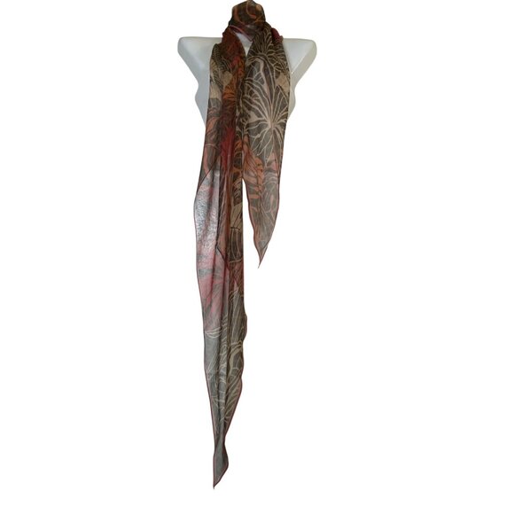 Vintage Fendi 100 % Silk Scarf Floral Print Brown Orange Italy Logo Boho Y2K - Picture 1 of 7